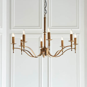 Stanford Antique Brass 8-Light Pendant & Beige Shades - Comet Lighting