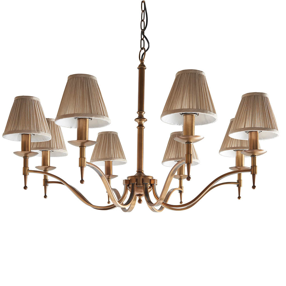 Stanford Antique Brass 8-Light Pendant & Beige Shades