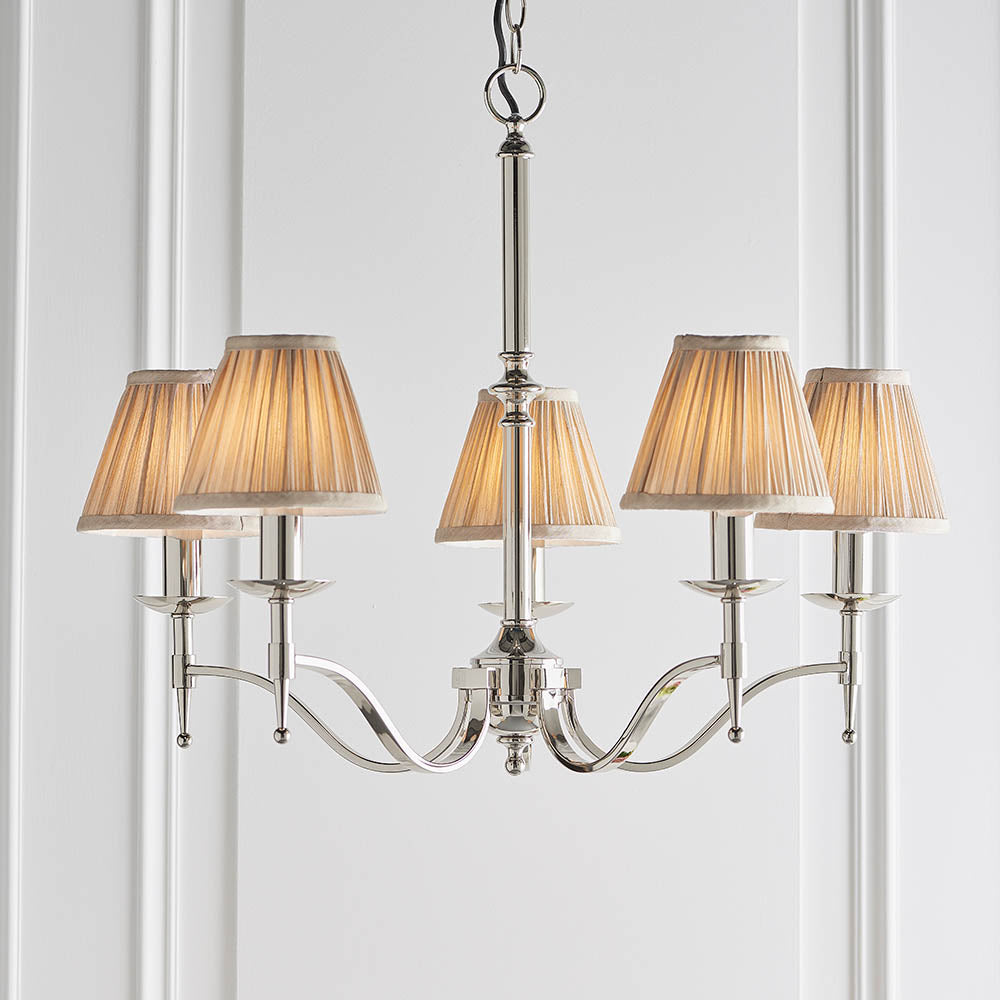 Stanford Nickel 5-Light Pendant & Beige Shades - Comet Lighting