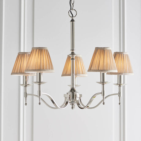 Stanford Nickel 5-Light Pendant & Beige Shades - Comet Lighting