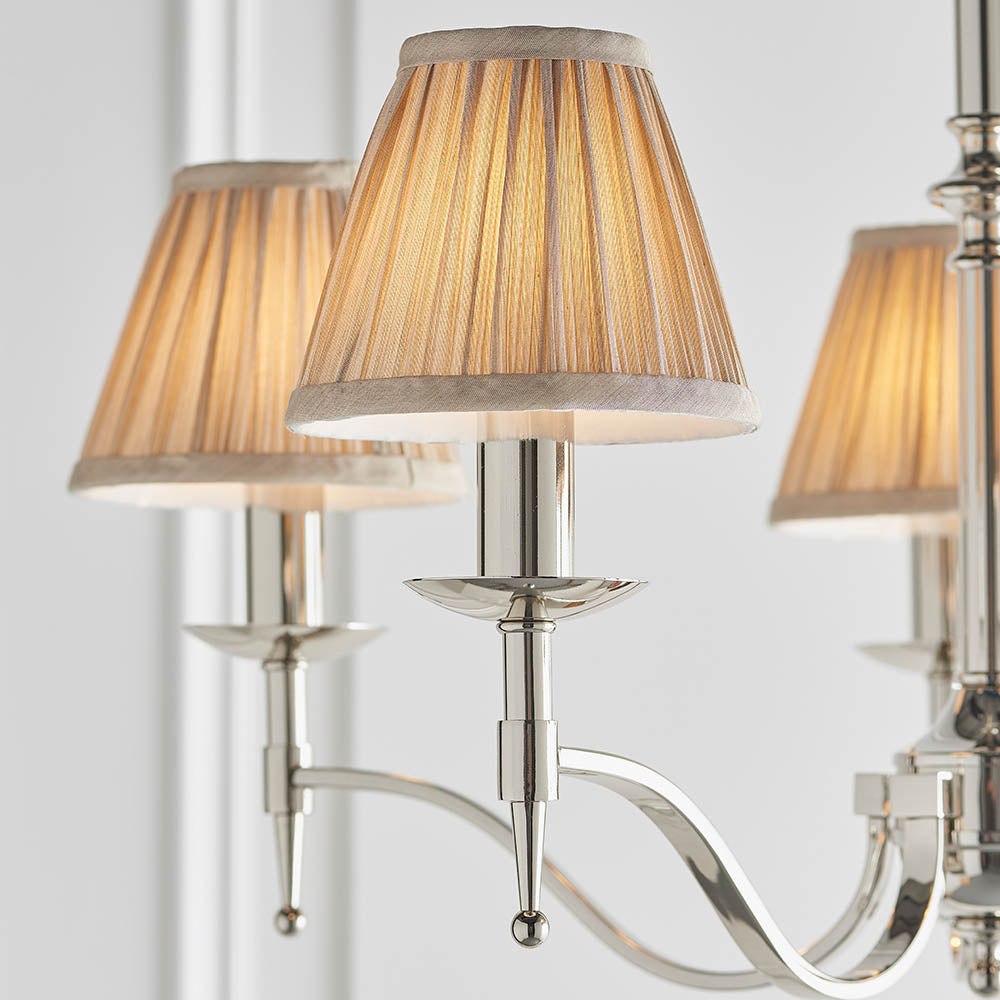 Stanford Nickel 5-Light Pendant & Beige Shades - Comet Lighting