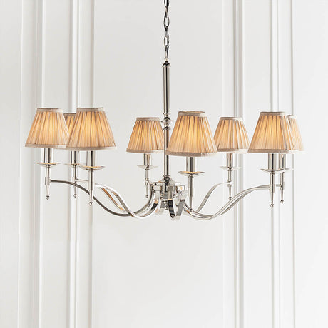 Stanford Nickel 8-Light Pendant & Beige Shades - Comet Lighting