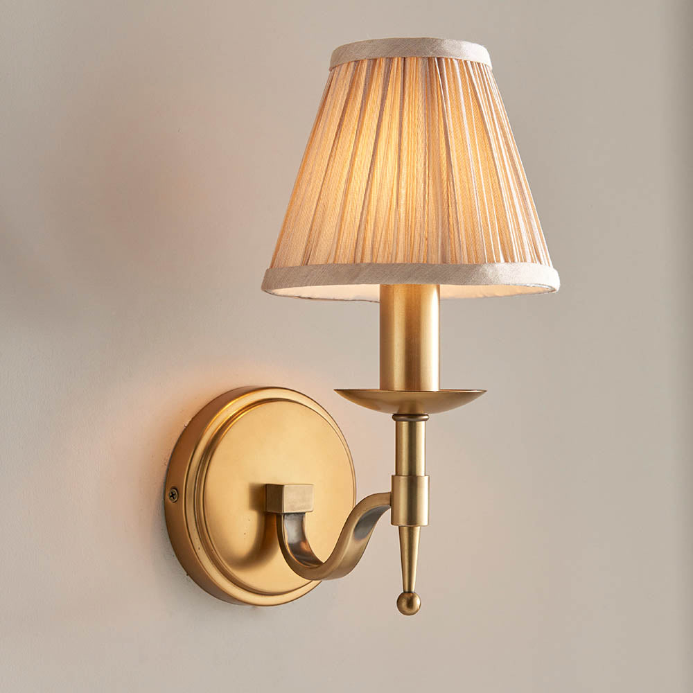 Stanford Antique Brass Single Wall Light & Beige Shade - Comet Lighting