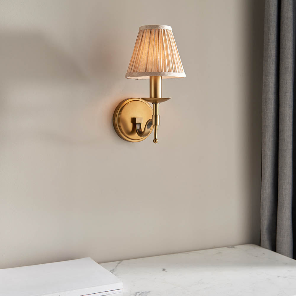 Stanford Antique Brass Single Wall Light & Beige Shade - Comet Lighting