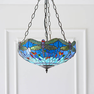 Dragonfly Blue Medium Inverted 3-Light Pendant Ceiling Light - Comet Lighting