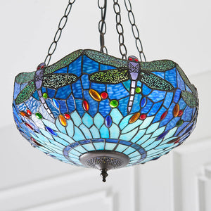 Dragonfly Blue Medium Inverted 3-Light Pendant Ceiling Light - Comet Lighting