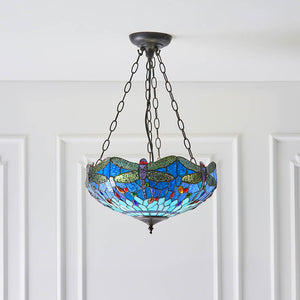 Dragonfly Blue Medium Inverted 3-Light Pendant Ceiling Light - Comet Lighting