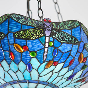 Dragonfly Blue Medium Inverted 3-Light Pendant Ceiling Light - Comet Lighting