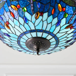 Dragonfly Blue Medium Inverted 3-Light Pendant Ceiling Light - Comet Lighting