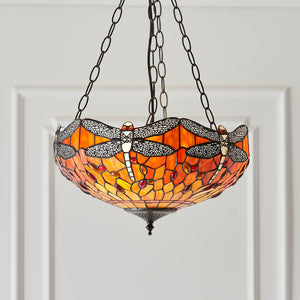 Dragonfly Flame Medium Inverted 3-Light Pendant Ceiling Light - Comet Lighting