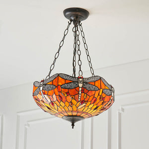 Dragonfly Flame Medium Inverted 3-Light Pendant Ceiling Light - Comet Lighting