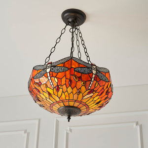 Dragonfly Flame Medium Inverted 3-Light Pendant Ceiling Light - Comet Lighting