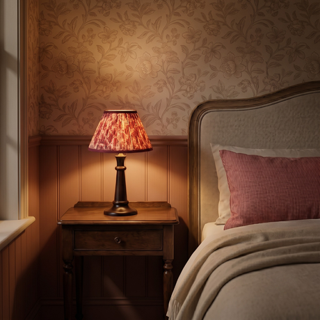 Fable Wood Table Lamp With Crimson Blooms Cotton Lampshade