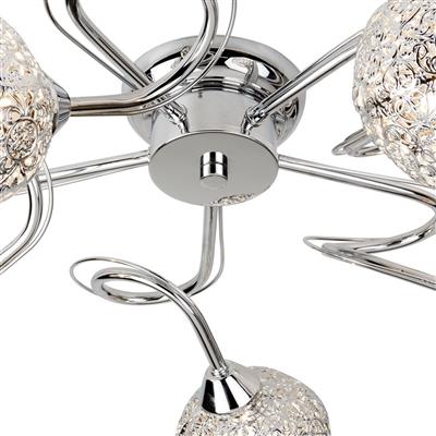 Searchlight 5 Light Ceiling Flush Fretwork Shades Chrome - Comet Lighting