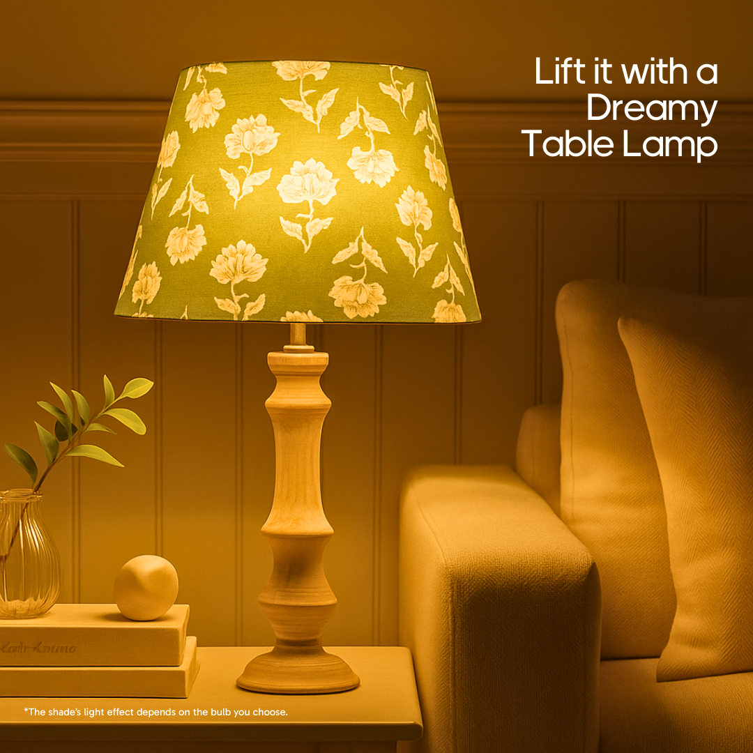 AARTIN 35 CM SAGE BLOSSOM STRAIGHT EMPIRE ROLLED LAMPSHADE IN COTTON