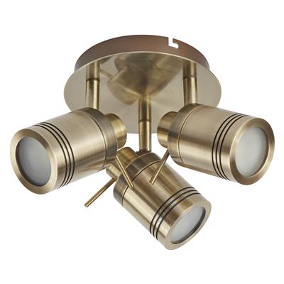 Searchlight 3 Light Bathroom Spot Plate Brass - Comet Lighting