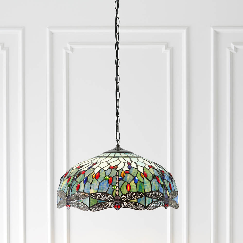 Dragonfly Blue Large 3-Light Pendant Ceiling Light