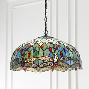 Dragonfly Blue Large 3-Light Pendant Ceiling Light