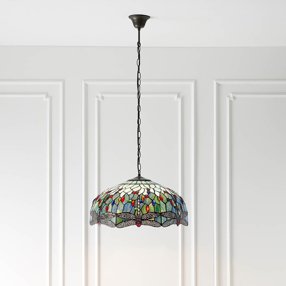 Dragonfly Blue Large 3-Light Pendant Ceiling Light