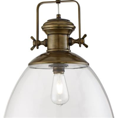 Searchlight Industrial Brass Pendant Light Glass Shade