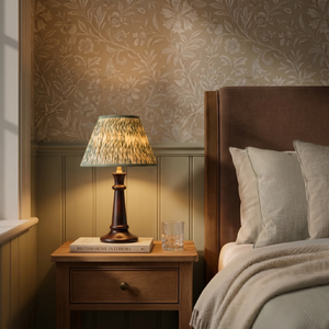 Fable Wood Table Lamp With Green & White Ikat Cotton Lampshade