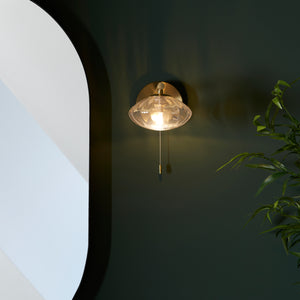 Yarqon Wall Light Brushed Gold w/ Ribbed Glass - Comet Lighting