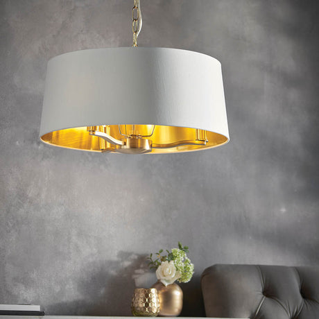 Harvey 3-Light Pendant Ceiling Light Gold & White Shade - Comet Lighting