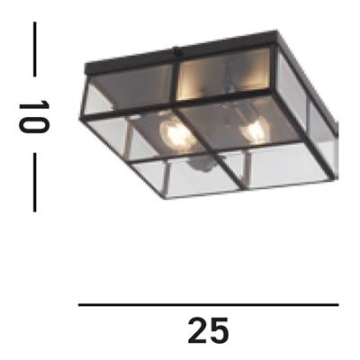 Searchlight Matt Black 2 Light Flush Fitting With Clear Bevelled Glass Shade