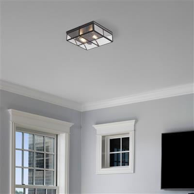 Searchlight Matt Black 2 Light Flush Fitting With Clear Bevelled Glass Shade