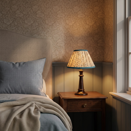 Fable Wood Table Lamp With Blue Willow Cotton Lampshade