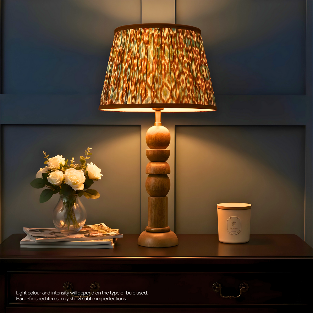 AARTIN Solace Wood Table Lamp & Brown With Blue Ikat Lampshade