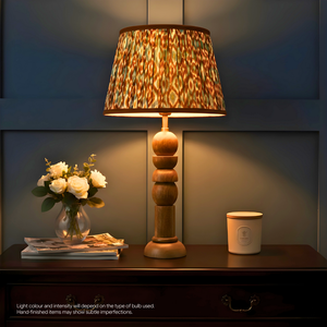 AARTIN Solace Wood Table Lamp & Brown With Blue Ikat Lampshade
