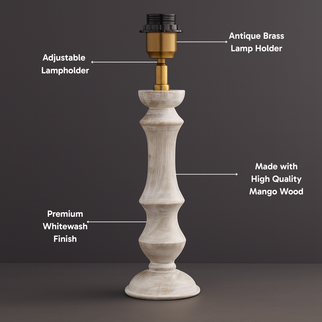 AARTIN ELIZA TABLE LAMP IN WOOD WITH WHITEWASH FINISH (BASE ONLY)