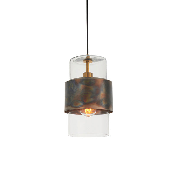 Arun Pendant Ceiling Light Bronze Patina Plate & Clear Glass