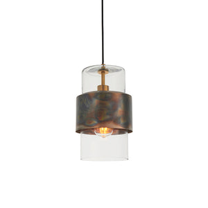 Arun Pendant Ceiling Light Bronze Patina Plate & Clear Glass
