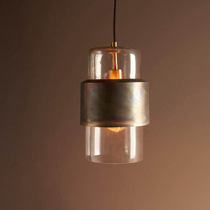 Arun Pendant Ceiling Light Bronze Patina Plate & Clear Glass