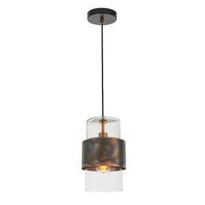 Arun Pendant Ceiling Light Bronze Patina Plate & Clear Glass