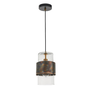 Arun Pendant Ceiling Light Bronze Patina Plate & Clear Glass