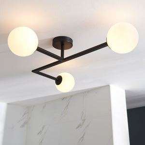 Skeena 3Lt Semi-Flush Ceiling Light Matt Black - Comet Lighting