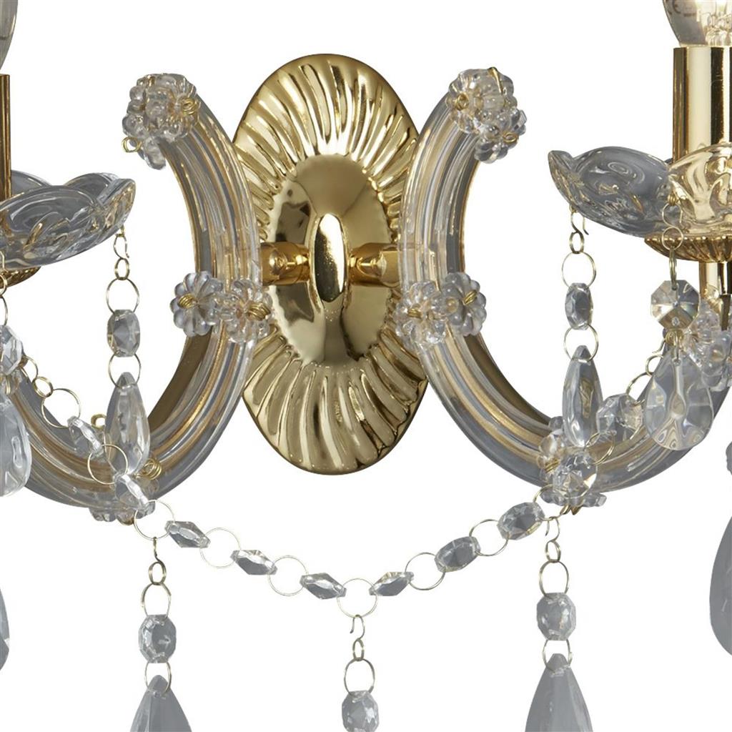 Searchlight Marie Therese Brass 2 Light Wall Bracket Crystal Drops - Comet Lighting