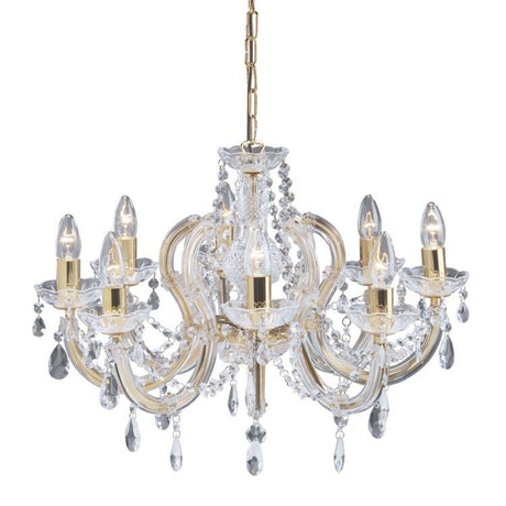Searchlight Marie Therese Brass 8 Light Chandelier Crystal Drops