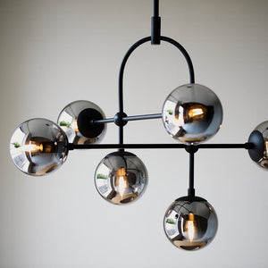 Yonne 6Lt Pendant Ceiling Light Matt Black w/ Grey Tinted Glass
