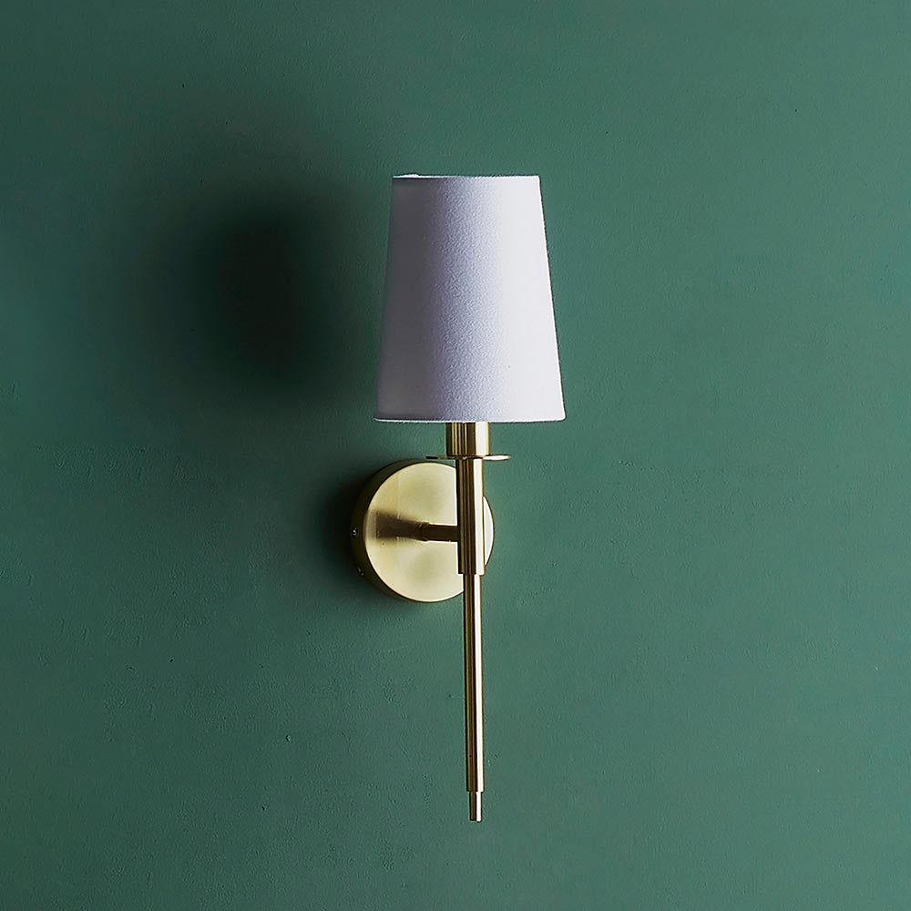 Derwent Wall Light Satin Brass Plate & Vintage White Fabric
