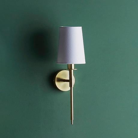 Derwent Wall Light Satin Brass Plate & Vintage White Fabric