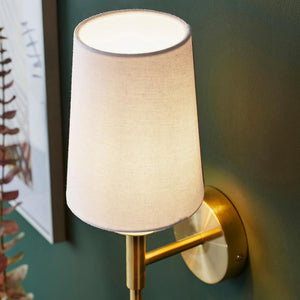 Derwent Wall Light Satin Brass Plate & Vintage White Fabric
