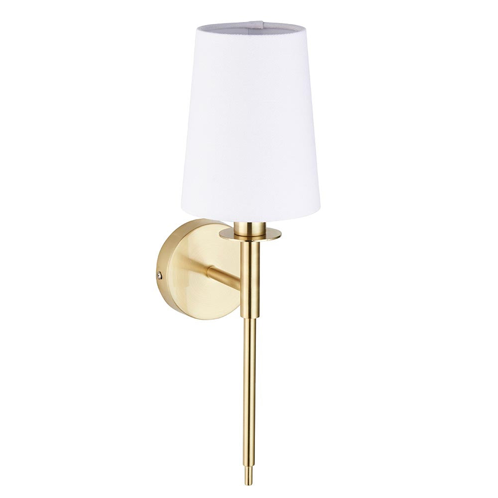 Derwent Wall Light Satin Brass Plate & Vintage White Fabric