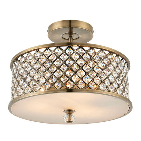 Hudson 3-Light Semi Flush Ceiling Light Antique Brass