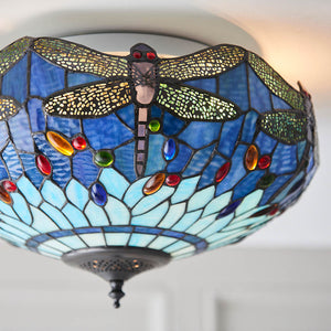Dragonfly Blue Medium 2-Light Flush Ceiling Light - Comet Lighting
