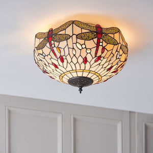 Dragonfly Beige Medium 2-Light Flush Ceiling Light - Comet Lighting