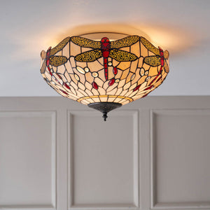 Dragonfly Beige Medium 2-Light Flush Ceiling Light - Comet Lighting